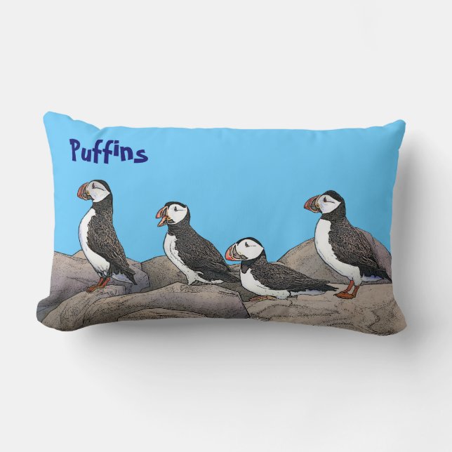 Cojín Lumbar Puffins atlánticos (Anverso)