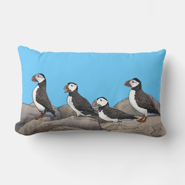 Cojín Lumbar Puffins atlánticos (Anverso)