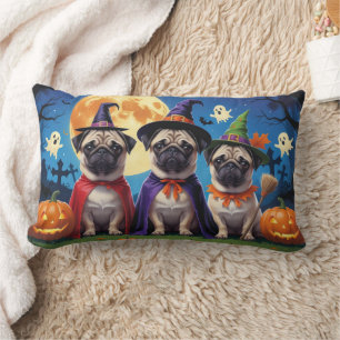Cojín Lumbar Pug Dog Pumpkin Halloween Funny