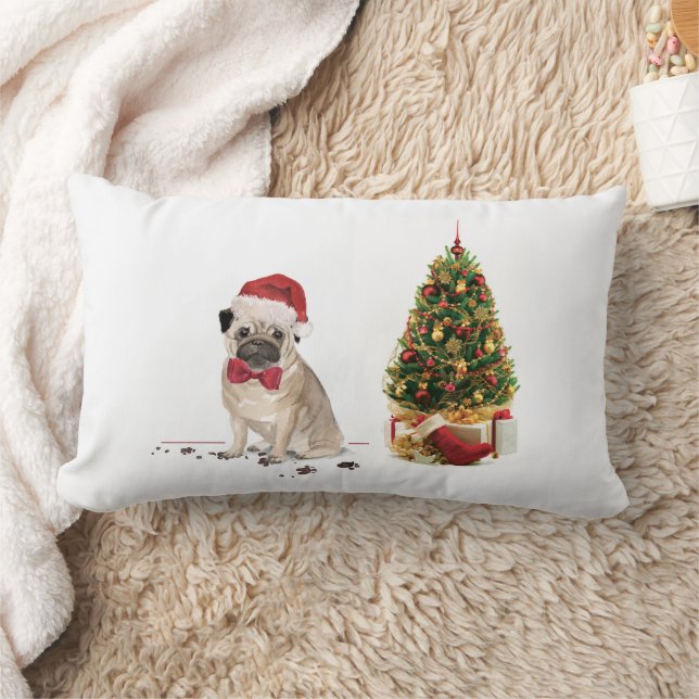 Cojín Lumbar Pug graciosos Navidades perro con árbol (Manta)