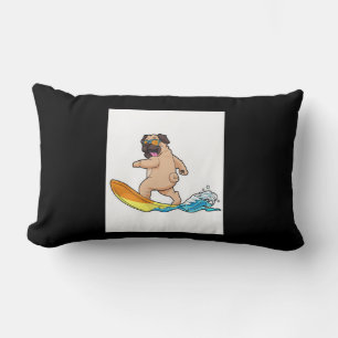 Cojín Lumbar Pug Surfing Surfing Surfboard Pug con lentes