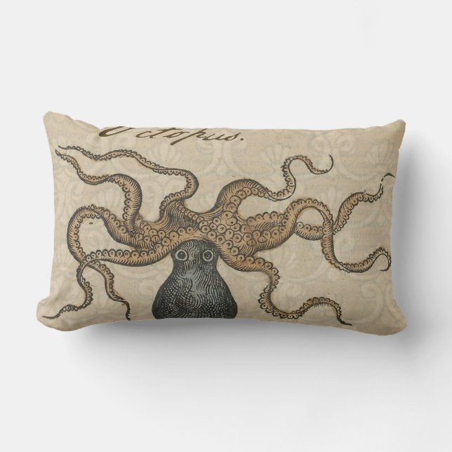 Cojín Lumbar Pulpo Kraken Antiguo Marino Vida Silvestre Costera (Anverso)