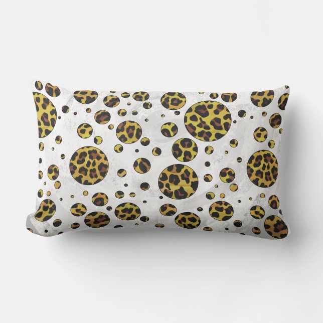 Cojín Lumbar Punto de polka amarillo y marrón leopardo (Anverso)