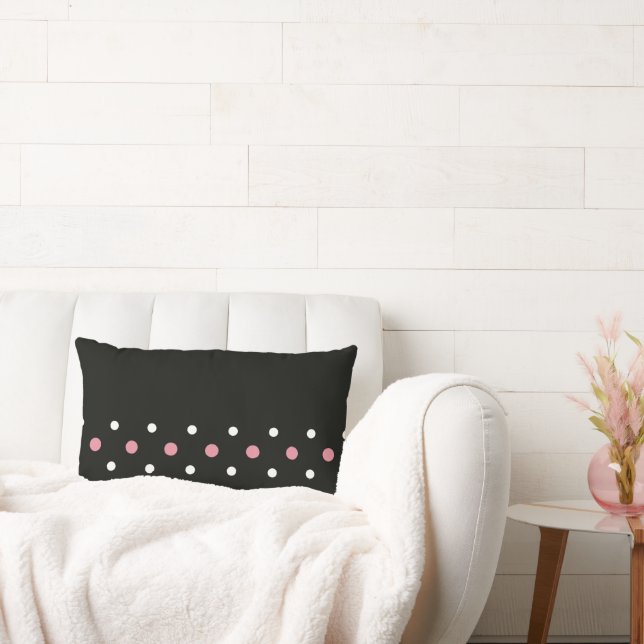 Cojín Lumbar Punto de polka blanco y negro rosa (Sofá)