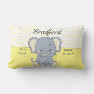 Cojín Lumbar Puntos de elefante y polka, amarillo y gris