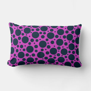 Cojín Lumbar Puntos de Polka aleatorios - Azul oscuro en rosa c