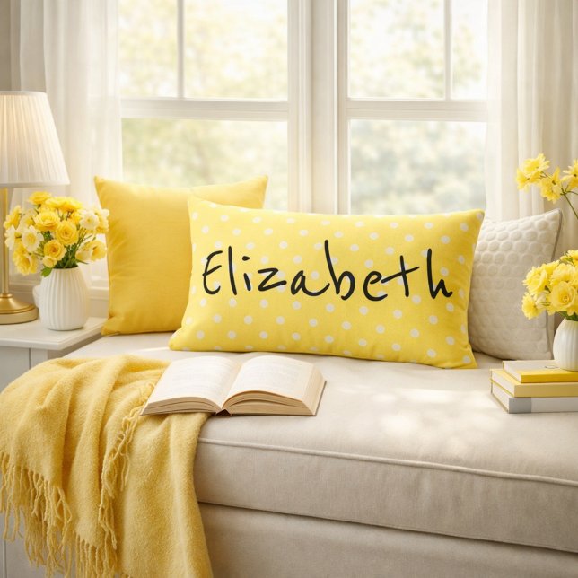 Cojín Lumbar Puntos de Polka Amarillo bonito (Subido por el creador)