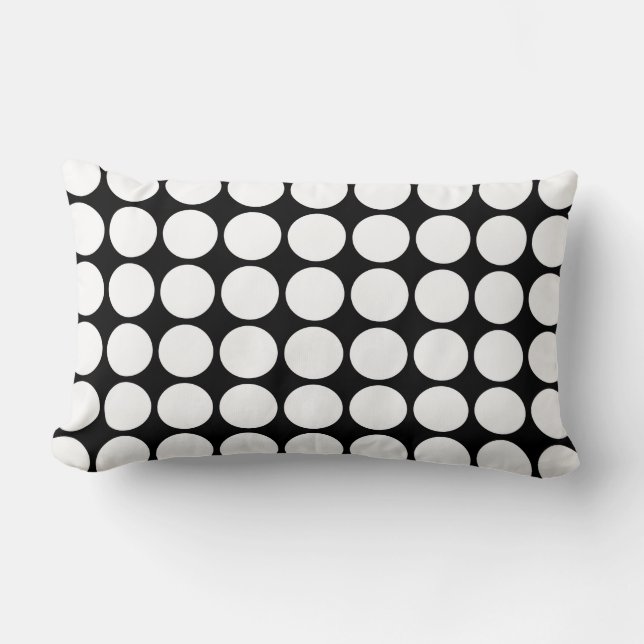 Cojín Lumbar Puntos de Polka Blanco sobre el negro (Anverso)