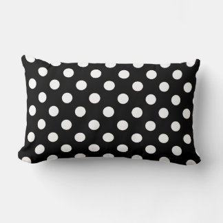 Cojín Lumbar Puntos de Polka Blanco sobre fondo negro