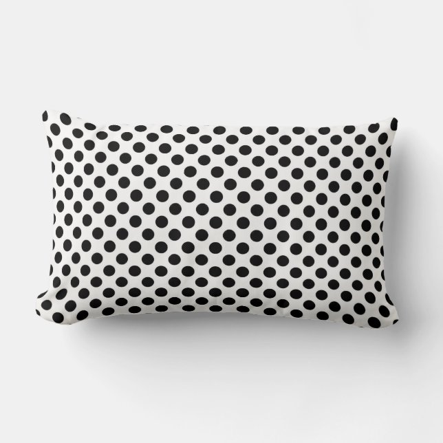 Cojín Lumbar puntos de polka negro sobre blanco (Anverso)
