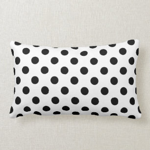 Cojín Lumbar Puntos del Polka Negro sobre fondo blanco