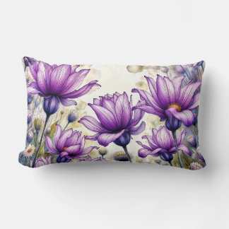 Cojín Lumbar Purple Floral Art Print | Watercolor Daisy Flower 