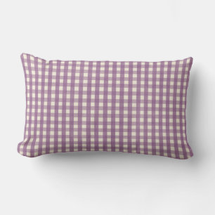 Cojín Lumbar Púrpura Gingham Country Lavender Placa Preppy