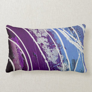 Cojín Lumbar Púrpura y arte abstracto pintado azul