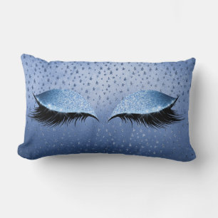 Cojín Lumbar Purpurina de metal azul Stars Eyes Makeup Lashes