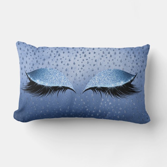Cojín Lumbar Purpurina de metal azul Stars Eyes Makeup Lashes (Anverso)