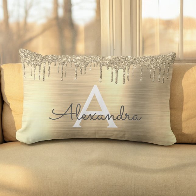 Cojín Lumbar Purpurina de oro Cepillado nombre de monograma Met (Subido por el creador)