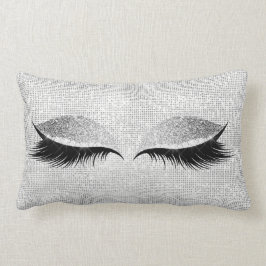 Cojín Lumbar Purpurina de secuencia plateada Black Glam Makeup 