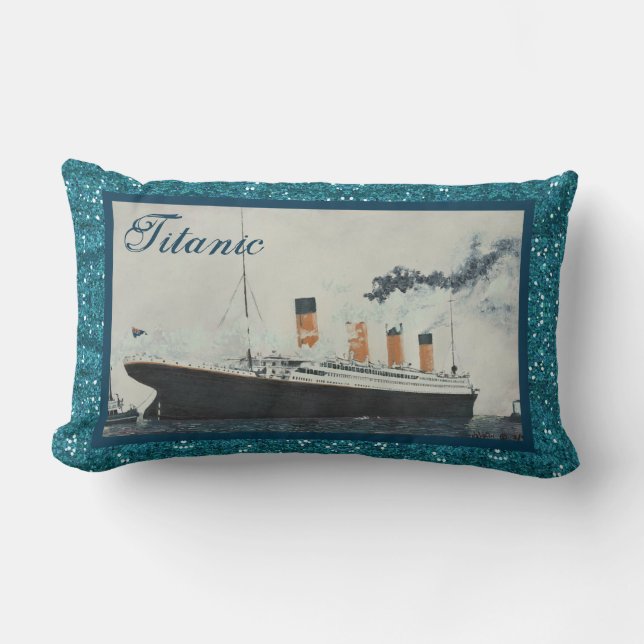 Cojín Lumbar Purpurina del océano azul profundo Titanic RMS (Anverso)