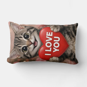 Cojín Lumbar Purpurina el gatito de Navidad "Te Amo"