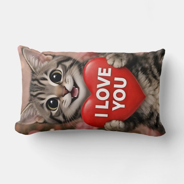 Cojín Lumbar Purpurina el gatito de Navidad "Te Amo" (Anverso)