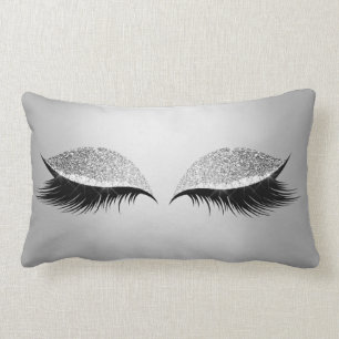 Cojín Lumbar Purpurina Gris Plata Black Eyes Glam Makeup Lashes