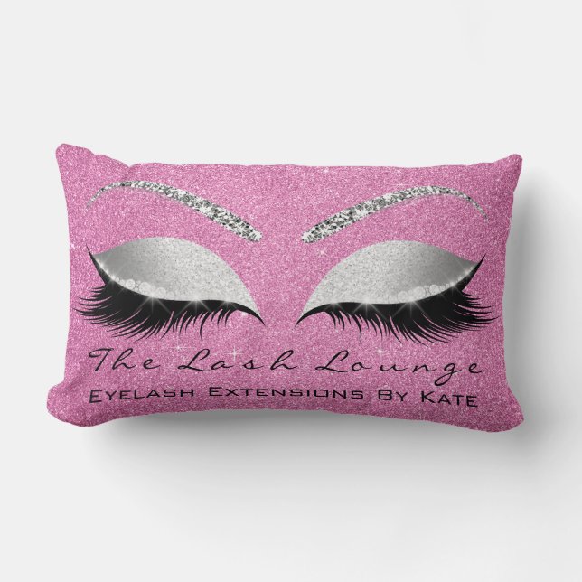 Cojín Lumbar Purpurina Gris Plata Cristal Rosa Rosa Maquillaje  (Anverso)
