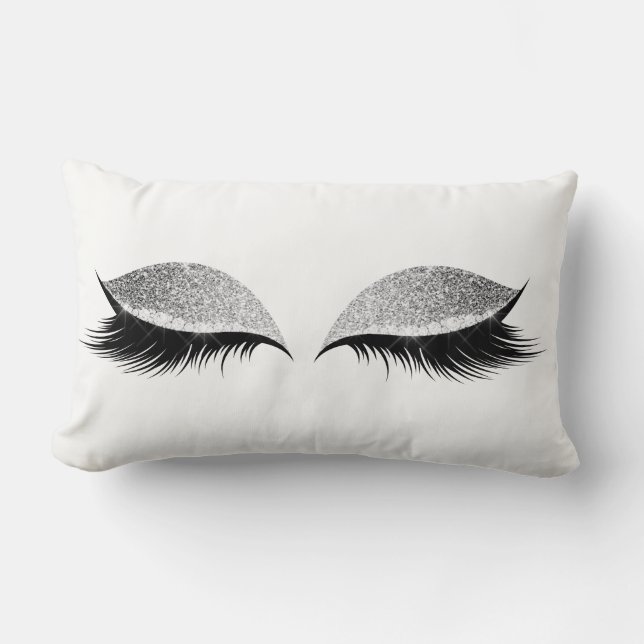 Cojín Lumbar Purpurina Gris Plata Leche de Vidrio Negro Confett (Anverso)