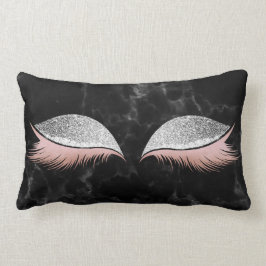 Cojín Lumbar Purpurina gris plateado Negro Glam Maquillaje Márm