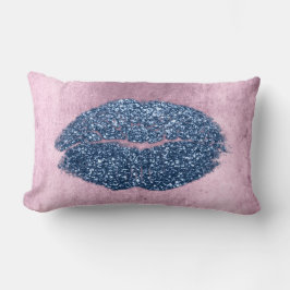 Cojín Lumbar Purpurina Lips Grungy Rosa Denim Makeup Kiss Silve