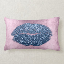 Cojín Lumbar Purpurina Lips Grungy Rosa Denim Makeup Kiss Silve