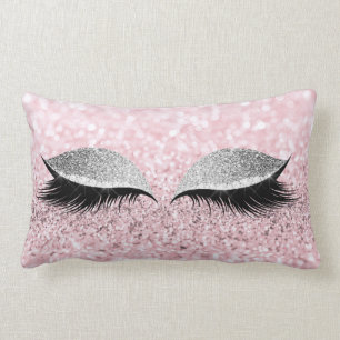 Cojín Lumbar Purpurina Negro maquillado los ojos blanco rosado 