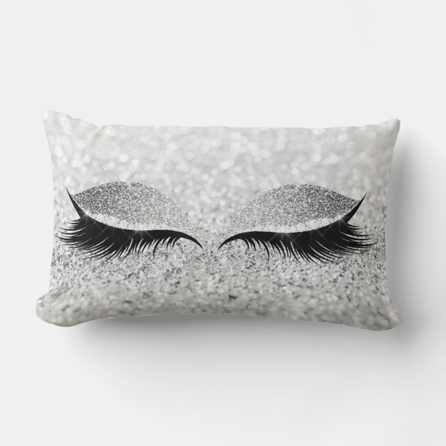Cojín Lumbar Purpurina Negro Maquillaje Ojo Blanco Plata (Anverso)