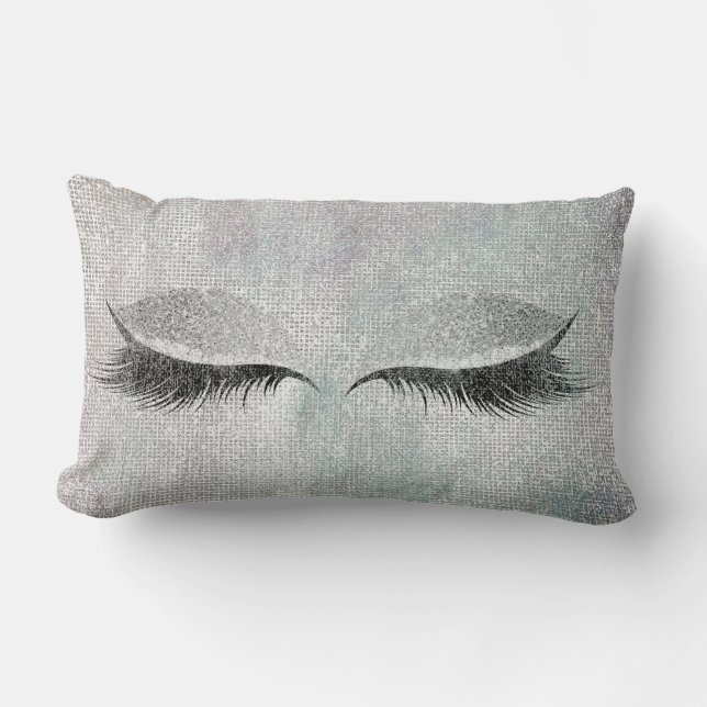 Cojín Lumbar Purpurina Silver Sequin Black Painting Makeup Lash (Anverso)