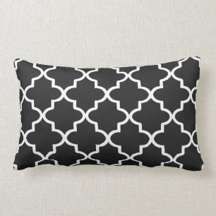 Cojín Lumbar Quatrefoil marroquí blanco y negro moderno