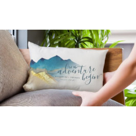Cojín Lumbar Que la aventura empiece Boda Blue Gold Mountain