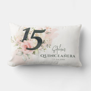 Cojín Lumbar Quinceañera Personalizada Rosa Floral Cumpleaños 1