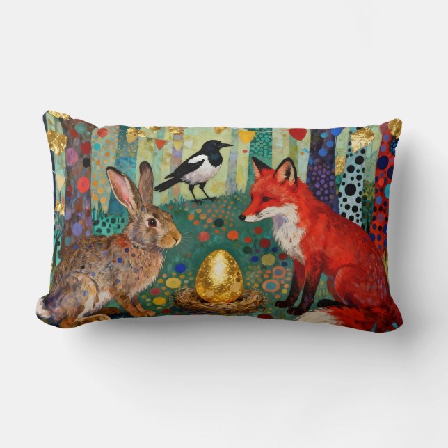 Cojín Lumbar Rabbit, Magpie, Fox and “The Golden Goose Egg” (Anverso)