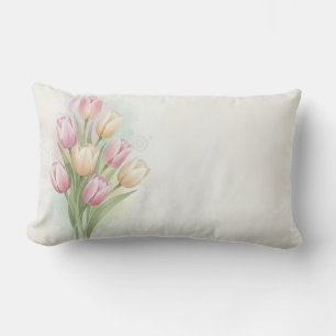 Cojín Lumbar Ramo de flores de tulipanes rosados y amarillos