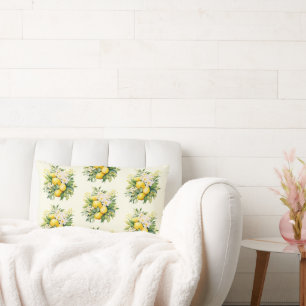 Cojín Lumbar Ramo de limón con patrón de flores blancas