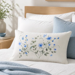 Cojín Lumbar Ramo Floral Azul y Acuarela de Mariposa
