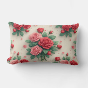Cojín Lumbar Ramos de rosas rosadas y rojas elegantes