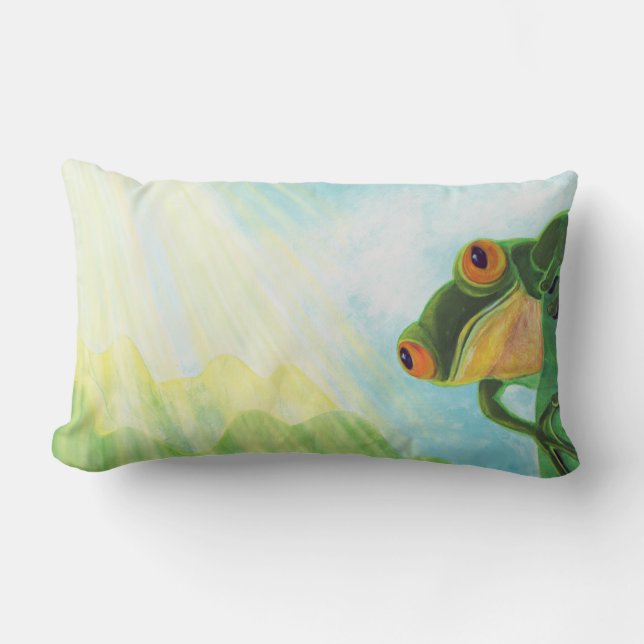 Cojín Lumbar Rana verde atrapando rayos solares (Anverso)