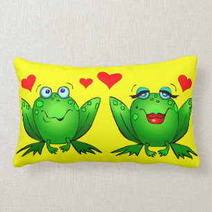 Cojín Lumbar Ranas de dibujos animados adorables corazones bril