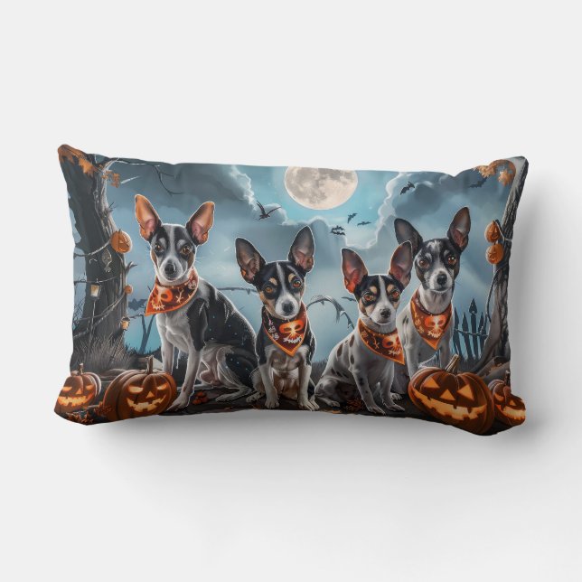 Cojín Lumbar Rat Terrier Halloween Espeluznante (Reverso )