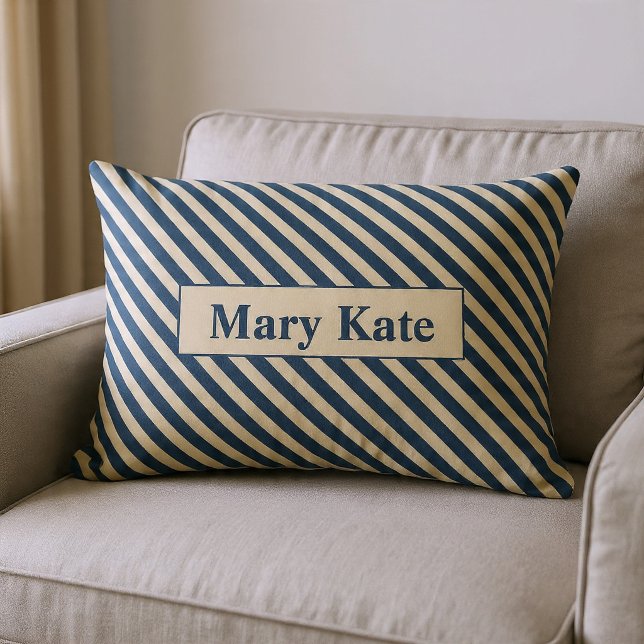 Cojín Lumbar Rayas Azules/Vainilla Monogramadas (Subido por el creador)