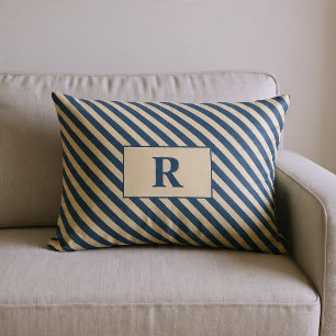 Cojín Lumbar Rayas Azules/Vanilla Monogramadas