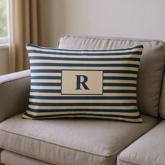 Cojín Lumbar Rayas Azules/Vanilla Monogramadas (Subido por el creador)