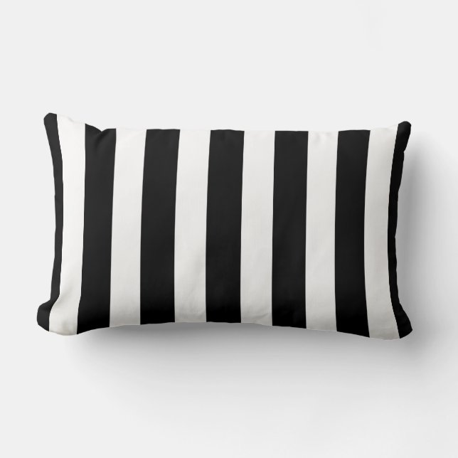 Cojín Lumbar Rayas clásicas del diseñador en blanco y negro (Anverso)