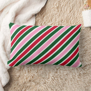 Cojín Lumbar Rayas de caramelo de Navidad rosadas verdes y roja